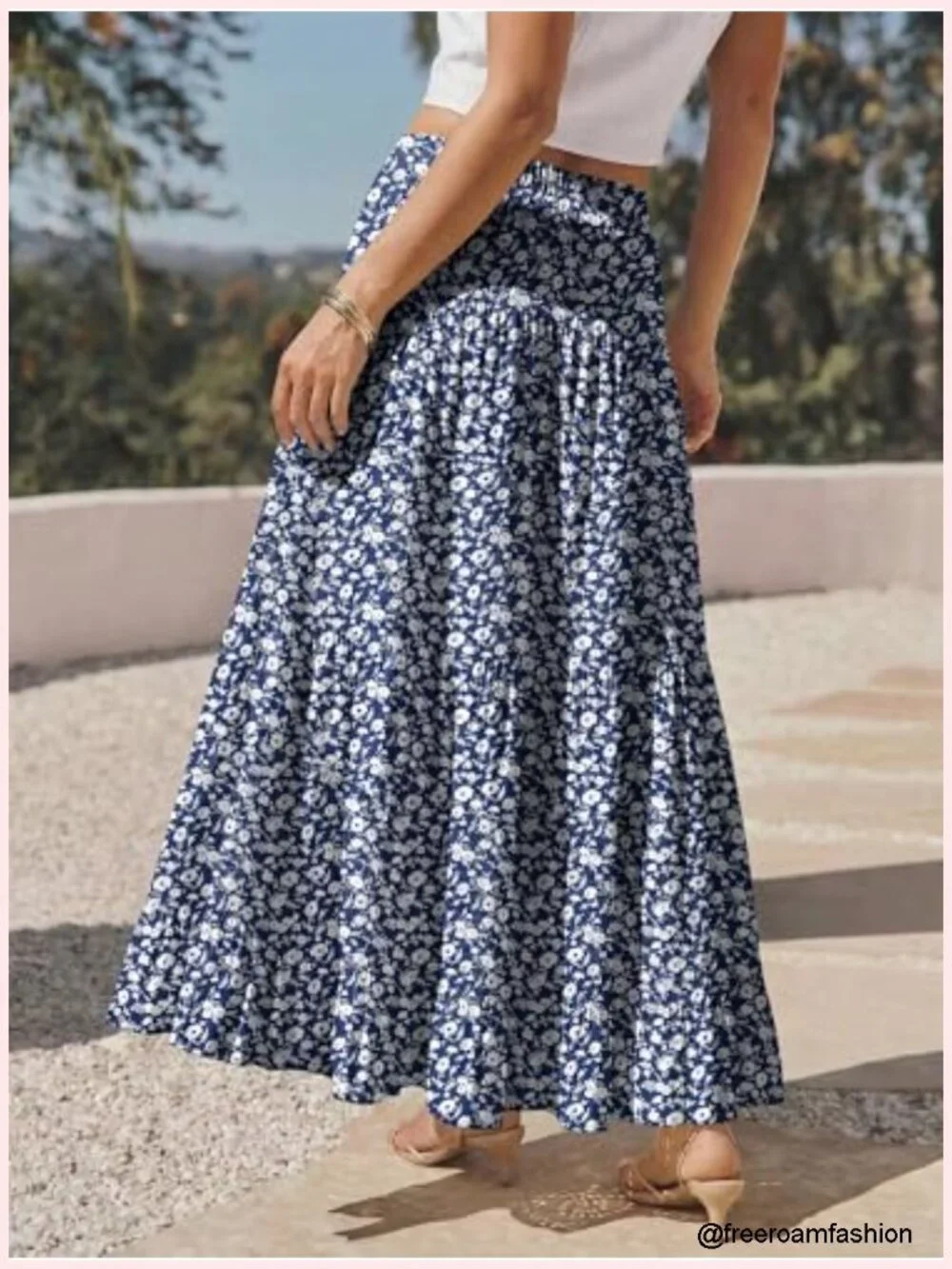 Women's Chiffon A-Line Maxi Skirt - High Waist Elastic Boho Pleated Flowy